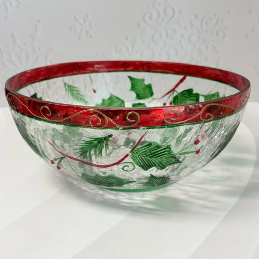 Yankee Candle Holly Berry Crackle Glass Christmas Bowl 1125138 9.5